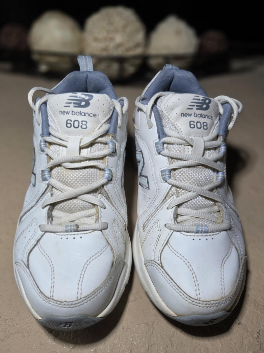 Size 9 New Balance 608 V5 Comfort Cross Trainer White Blue Women Sneakers